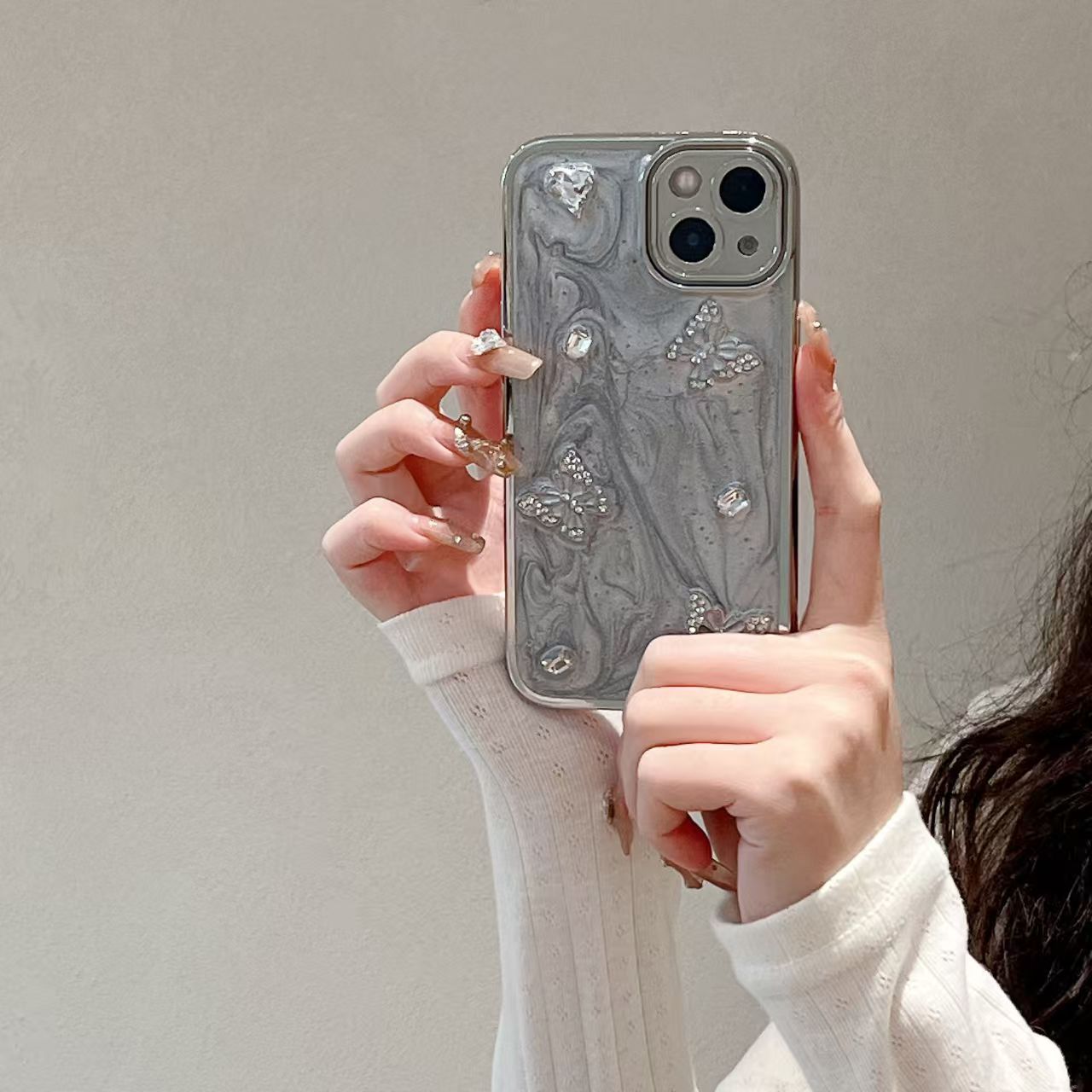 电镀滴胶立体蝴蝶宝石iPhone16苹果12适用13/16pro max手机壳11