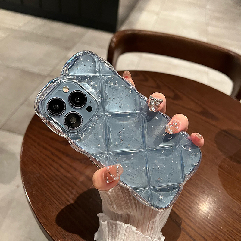 滴胶闪粉立体菱格适用iPhone15pro max手机壳苹果16新款14/13软壳
