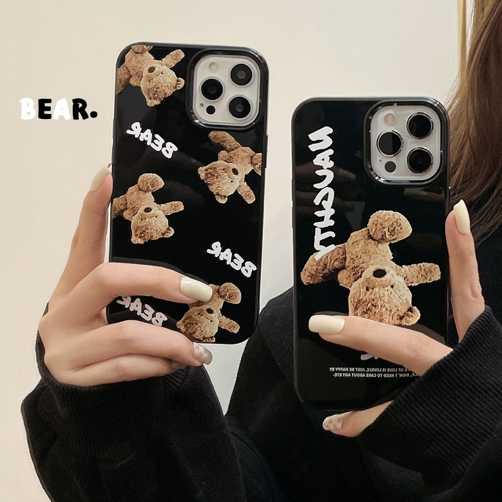 潮牌泰迪熊15适用iPhone16苹果手机壳17promax亮面12卡通8p软套14
