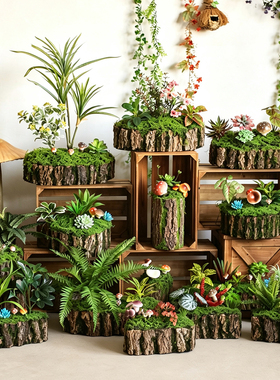 森系仿真绿植盆栽苔藓花器套装