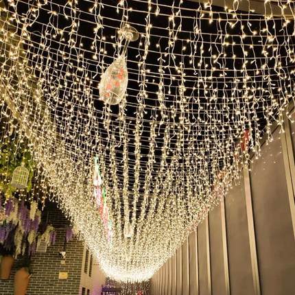 防水led彩灯闪灯串灯满天星户外婚礼装饰灯新年网红流水灯瀑布灯