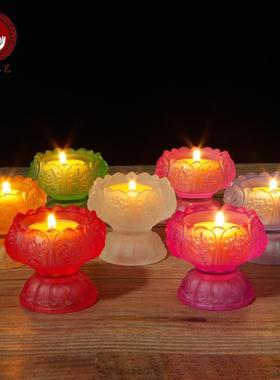 大号七彩琉璃莲花灯酥油灯座七星灯高脚财神蜡烛台供灯托架长明灯