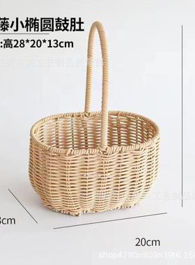 仿藤条半月插花花篮柳编藤编织伴手礼篮子草编花筐竹编篮多肉花盆