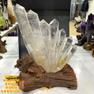 白水晶柱摆件天然白水晶原石打磨多尖柱少许黄胶花晶体透造型独特