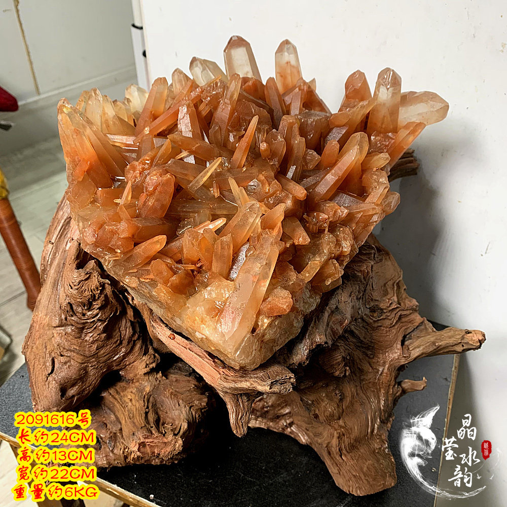 红水晶簇摆件 红兔毛水晶簇 纯天然水晶柱原石矿标 颜色鲜艳浓郁