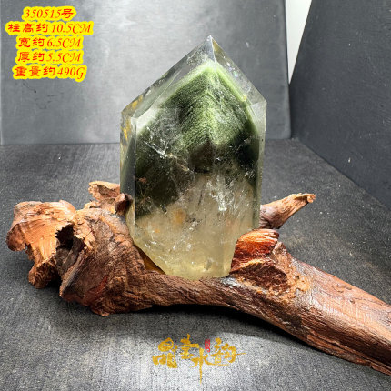 一物一图 绿幽灵水晶 彩幽灵水晶摆件 天然水晶柱原石打磨 六棱柱