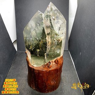 绿幽灵水晶柱摆件 天然水晶柱原石打磨 黄胶花共生 双尖柱 晶体透