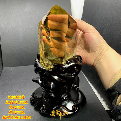 黄水晶柱摆件天然黄晶原石打磨