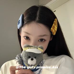 韩系ins风新款时尚格纹水滴发夹布艺简约百搭侧边刘海碎发夹头饰