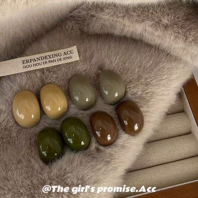 韩系半圆树脂耳钉法式复古