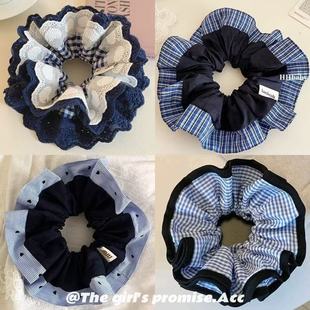 重工蕾丝格纹爱心发圈发绳发饰丸子头马尾高级感百搭低马尾半扎发