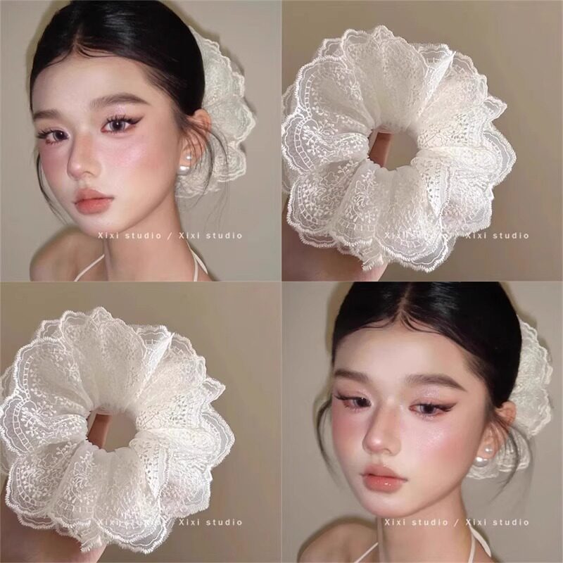 甜甜奶昔！纯色蕾丝花边大肠发圈！甜美气质芭蕾风发绳盘发器新品