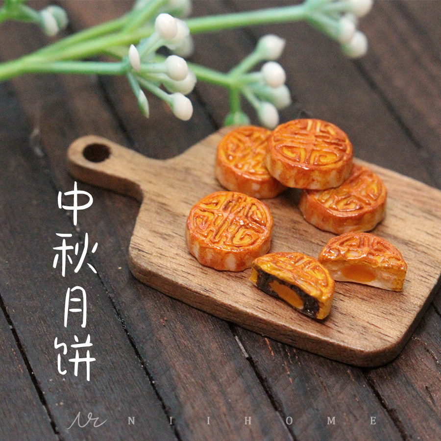 NIIHOME纯手工925纯银月饼耳钉月饼食玩摆件仿真微缩食物