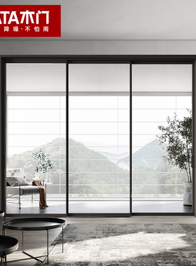 TATA木门铝合金厨房三联动推拉门阳台移门隐形折叠门玻璃门LB010T