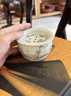 民国手绘粉彩仕女图小水盂 陶瓷老建水 小壶承古玩古董收藏老物件