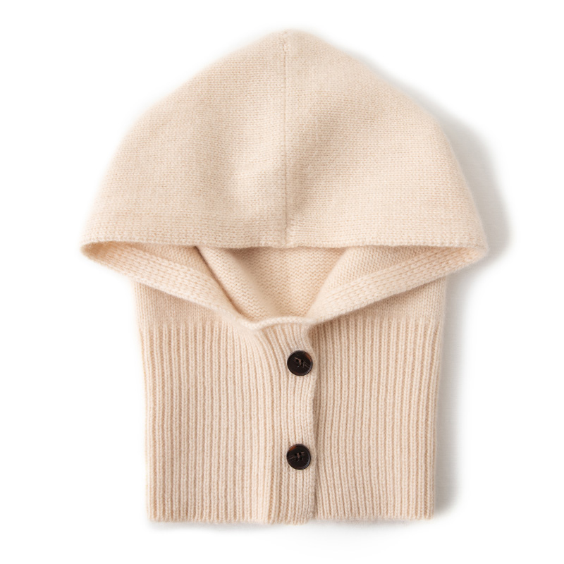 2025年秋冬新款纯羊绒帽子包头百搭女士系扣套头帽