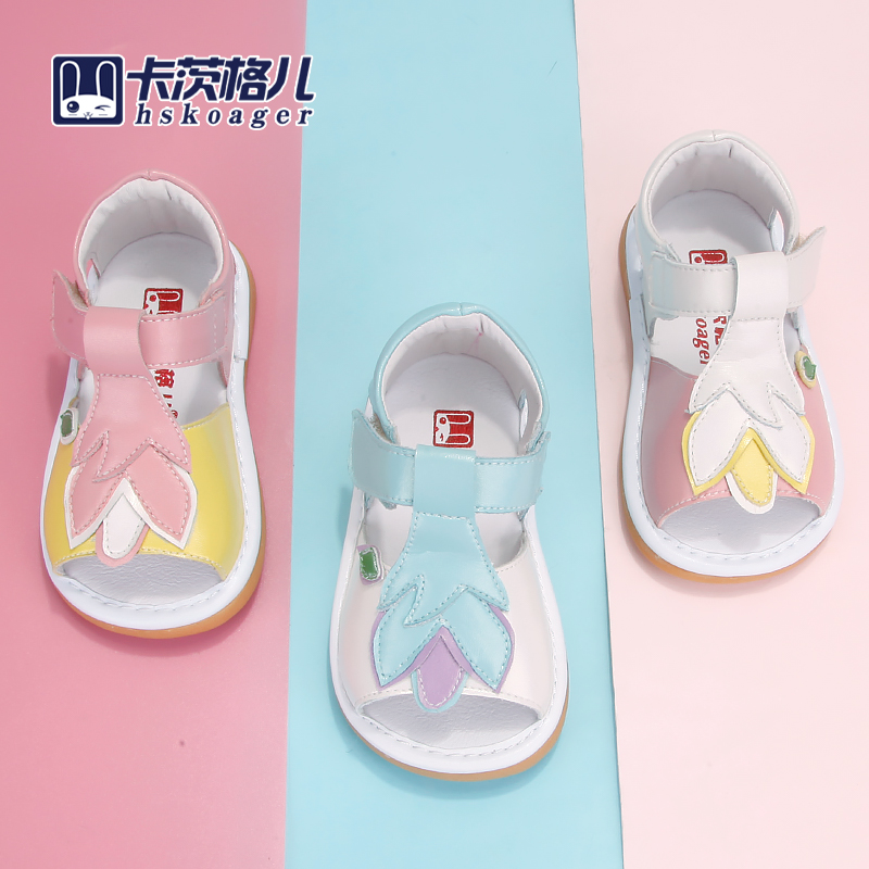 卡茨格兒幼童卡通寶寶露趾涼鞋女小公主學(xué)步鞋軟底春夏小童1-2-3