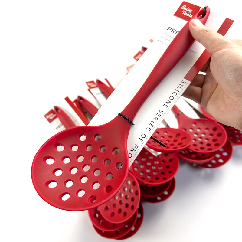 出口单一体式硅胶捞篱 火锅用捞勺 食品级不粘锅烹饪厨具大漏勺子