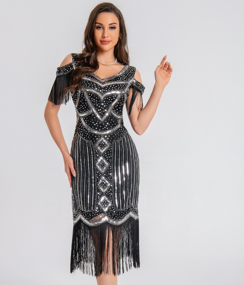 1920复古晚礼服流苏裙宴会派对亮片串珠连衣裙了不起的盖茨比礼服