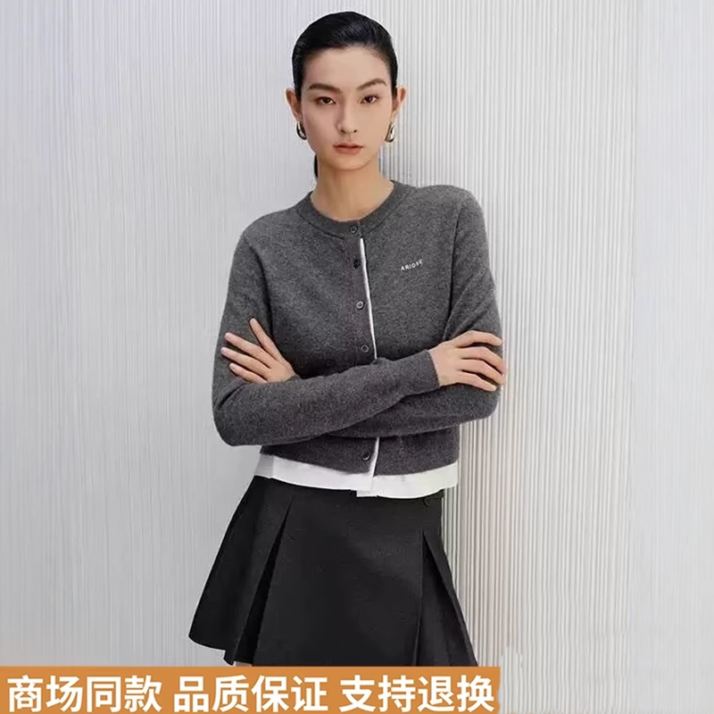 艾诺丝商场同款2025秋季新品时尚百搭长袖针织衫开衫女上衣外套潮