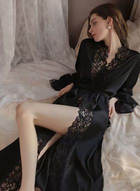 性感睡衣浴袍睡袍2025新款冰丝长款蕾丝纯欲风新娘家居服晨袍