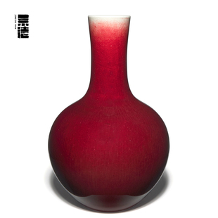 景德1004柴窑烧高温原矿石灰碱釉陈设花瓶郎红天球瓶22cm