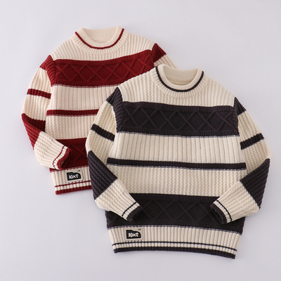 男童加厚毛衣圆领套头针织衫毛衣