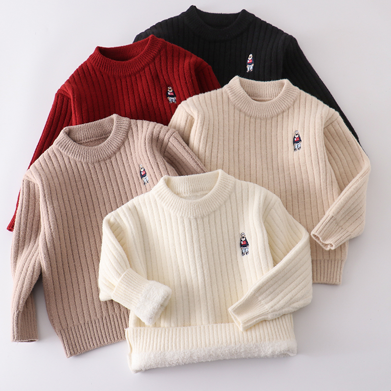 儿童一体绒中大童加厚毛衣针织衫