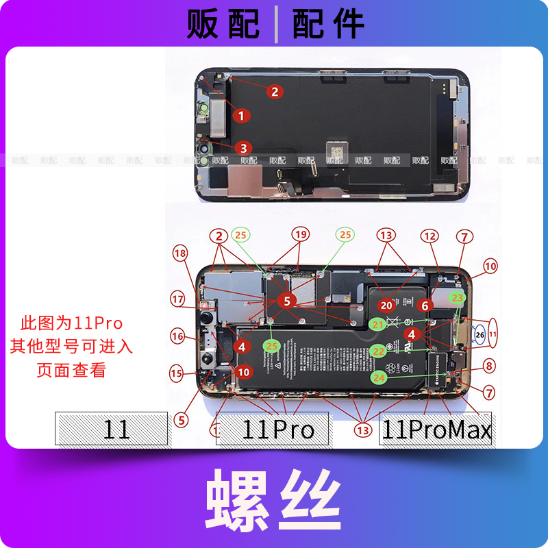 适用苹果全套螺丝11 11Pro 11ProMax尾插螺丝三角十字主板中板Max