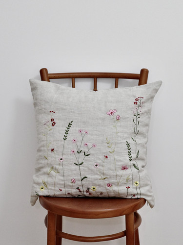 法国亚麻裤雨露麻9支加厚靠垫靠背抱枕套刺绣绣花无染色透气抑菌