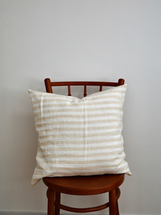 法国亚麻浅黄条纹方形沙发卧室客厅装饰靠垫套