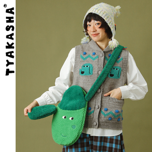 TYAKASHA塔卡沙包包2025秋冬新款 可爱趣味绿色单肩包