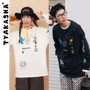 宽松T恤小插画圆领长袖 新款 T恤 T恤2026春季 TYAKASHA塔卡沙男女款