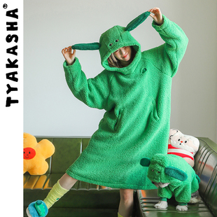 TYAKASHA塔卡沙家居服冬日新品 卫衣女 MR.GREEN绿狗连帽长款