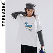 白色T恤宽松短袖 TYAKASHA塔卡沙男女通款 上衣新款 T恤