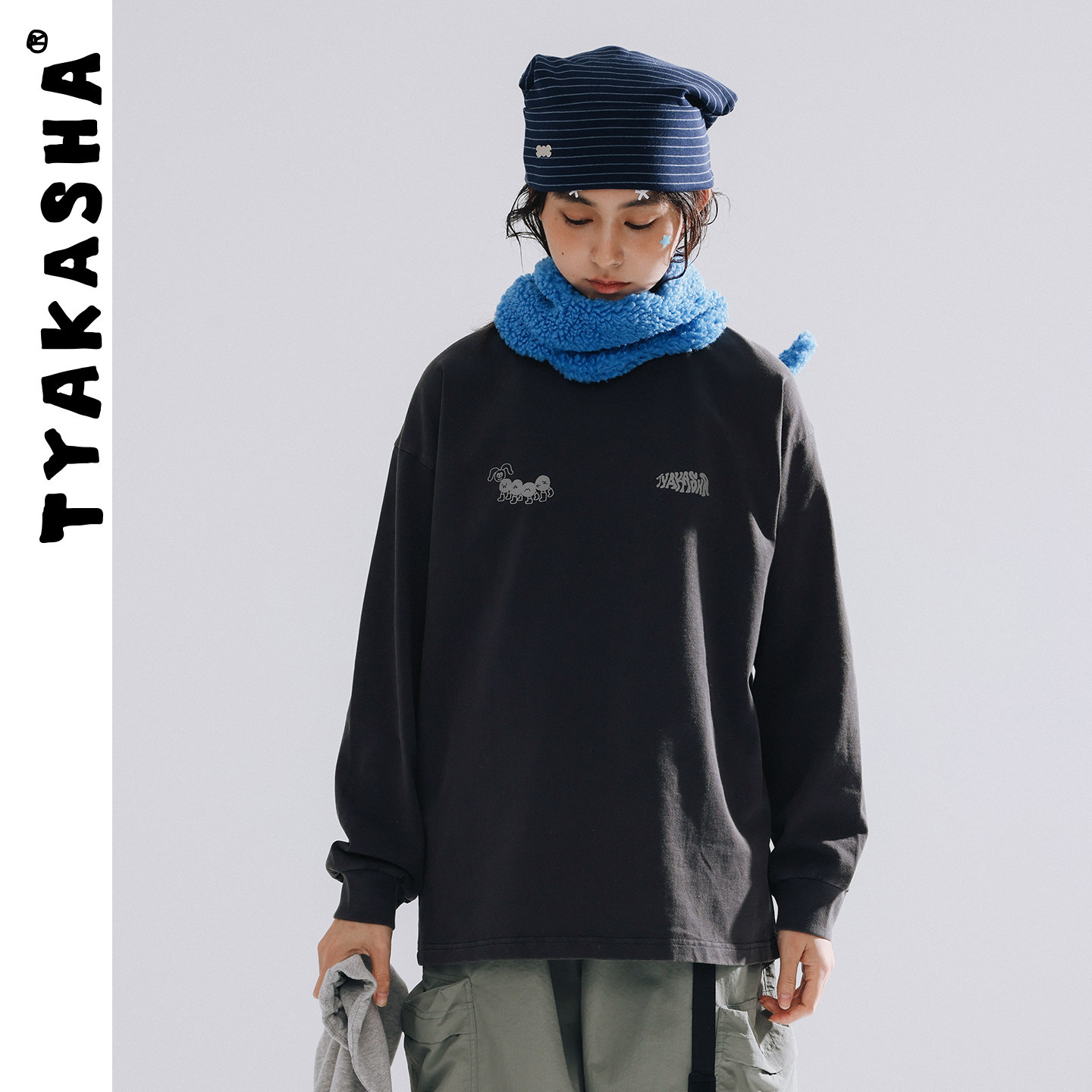 TYAKASHA塔卡沙男女情侣款上衣2025新款灰色T恤宽松长袖T恤,女装/女士精品,T恤,淘宝优惠券,粉丝福利购,淘宝优惠卷