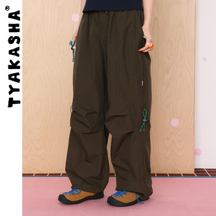 TYAKASHA塔卡沙男女款裤子2026春季新款格子裤宽松休闲长裤