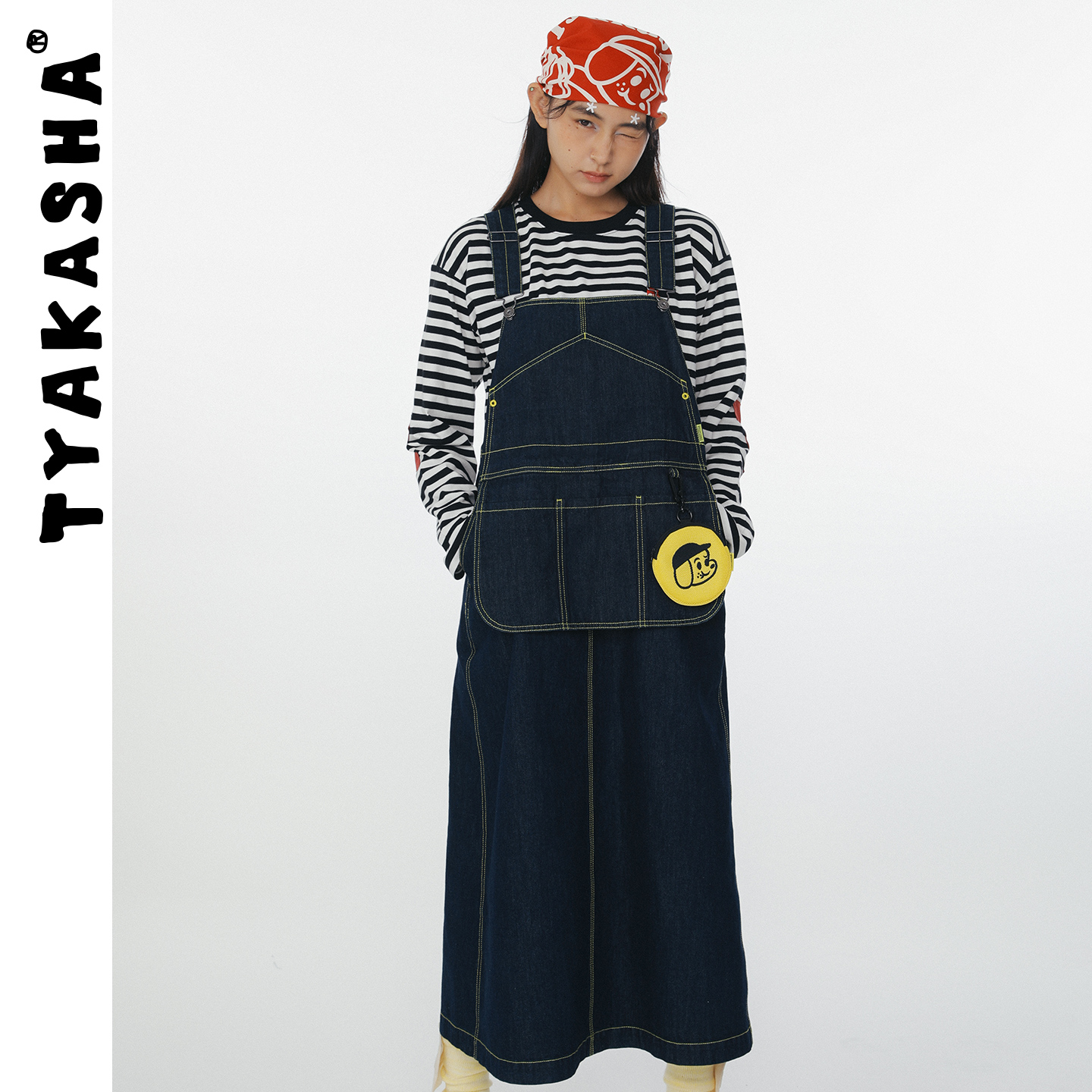 TYAKASHA塔卡沙裙子女2025秋季新款藏青色背带裙牛仔裙女