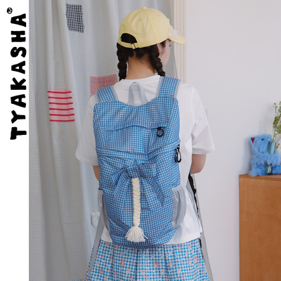 TYAKASHA塔卡沙书包新款蓝色格子大容量旅游上学双肩包