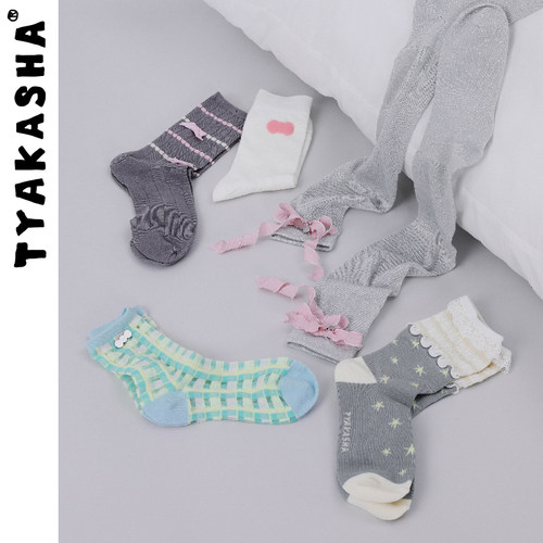 TYAKASHA塔卡沙袜子女生可爱中筒袜长筒袜蝴蝶结袜复古女袜