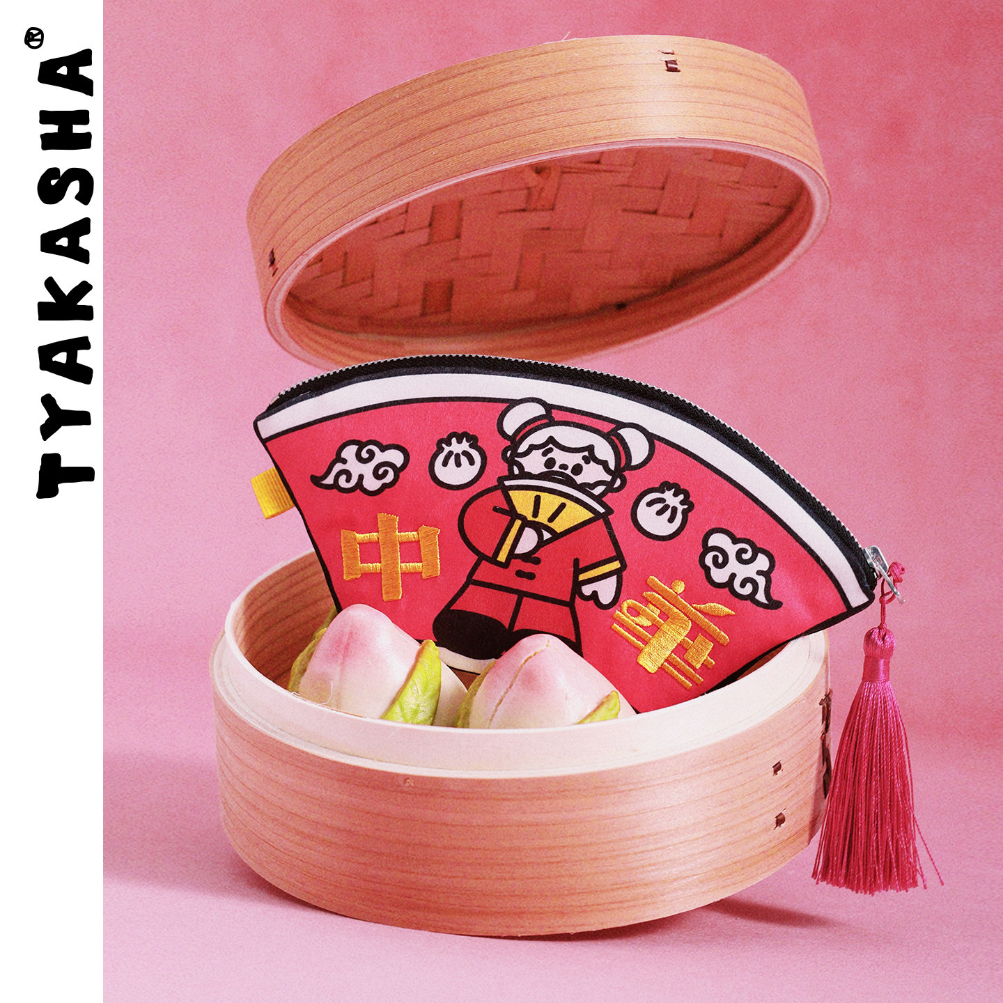 TYAKASHA塔卡沙零钱包2026新春新款粉色扇形刺绣收纳袋首饰袋