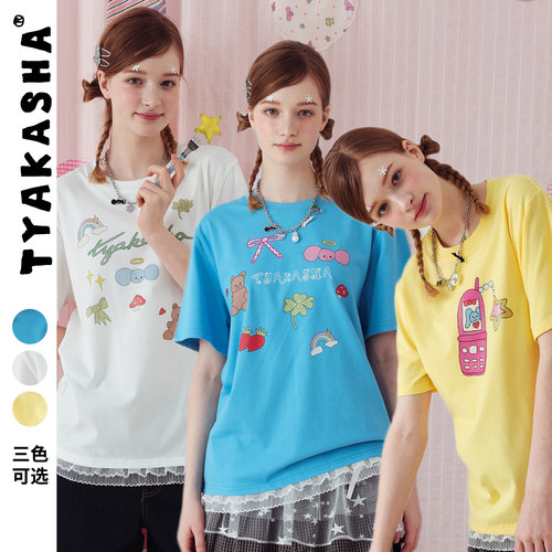 TYAKASHA塔卡沙T恤女2026夏季新款趣味插画圆领T恤女款短袖T恤