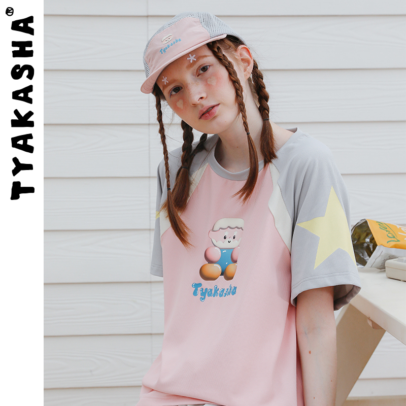 TYAKASHA塔卡沙上衣女2025夏季新款粉色短袖T恤半袖上衣宽松t女