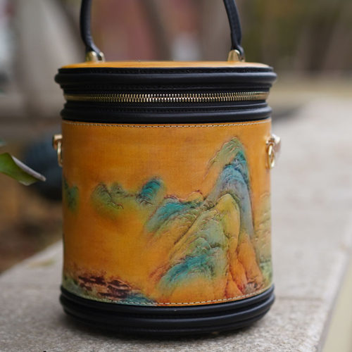 女包水桶包国风圆桶包定制真皮