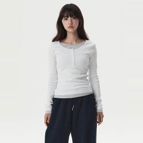 韩国直邮亨利领层叠女士长袖衬衫