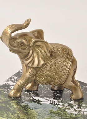 乔迁新居礼品新房高档纯黄铜复古招财大象装饰摆件印度进口工艺品