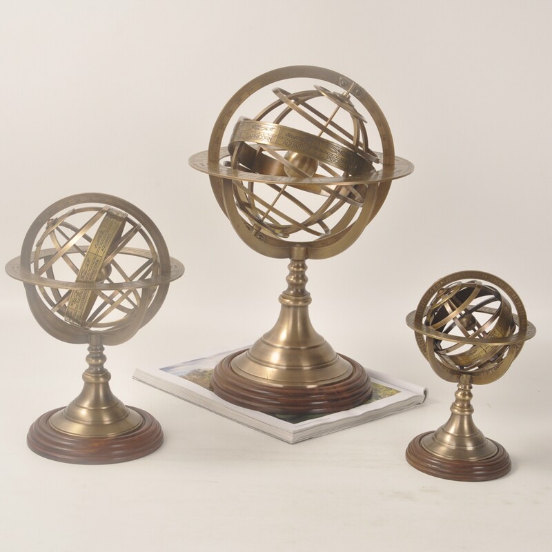 欧美古典轻奢纯黄铜复古浑天仪地球仪装饰摆件办公室书房书桌摆设