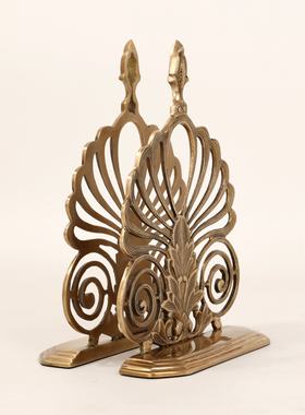 高端大气奢华全黄铜复古书房工艺品铜质书档书靠书立书夹书柜饰品