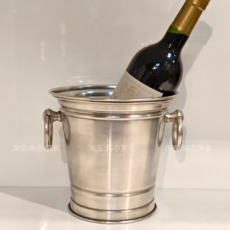 印度进口复古黄铜镀银哑光银色冰桶酒桶摆件酒具餐厅餐桌香槟酒桶