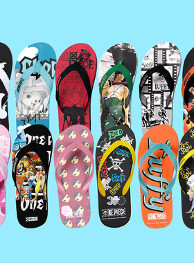 班尼路海贼王拖鞋夏季动漫卡通休闲男女情侣人字拖沙滩低平跟防滑